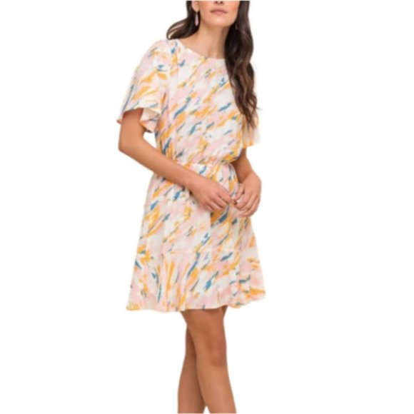 Lush Flutter Sleeve Ruffle Abstract Dress M - Picture 1 of 12